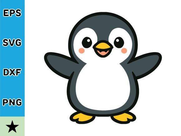 Cheerful Cartoon Penguin with Open Wings