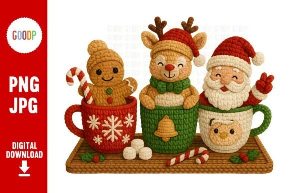Crochet Cocoa Trio Santa Reindeer Png
