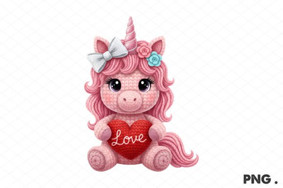 Crochet Faux Yarn Valentine Unicorn Png