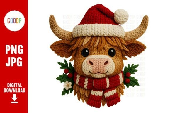 Crochet Highland Cow Santa PNG