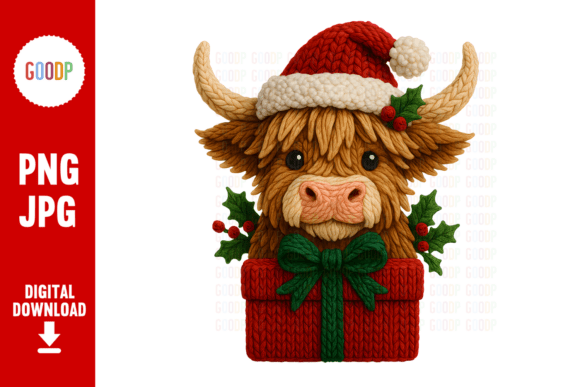 Crochet Xmas Highland Cow Gift Box Png