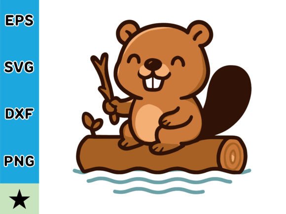 Cute Beaver Sitting on a Floating Log