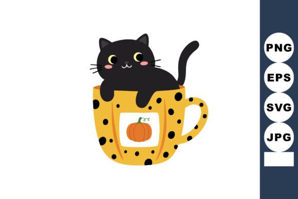 Cute Black Cat Sitting Inside Orange Pum