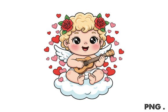 Cute Cupid Guitar PNG Sublimation