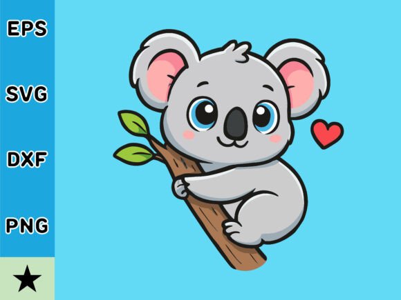 Cute Koala Hanging on a Tree with a Love