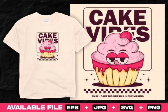 Retro Cartoon Cupcake Print Design