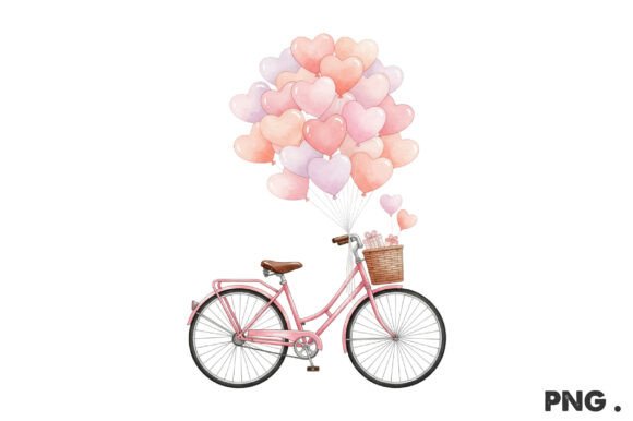 Valentine Bicycle with Heart Balloon PNG