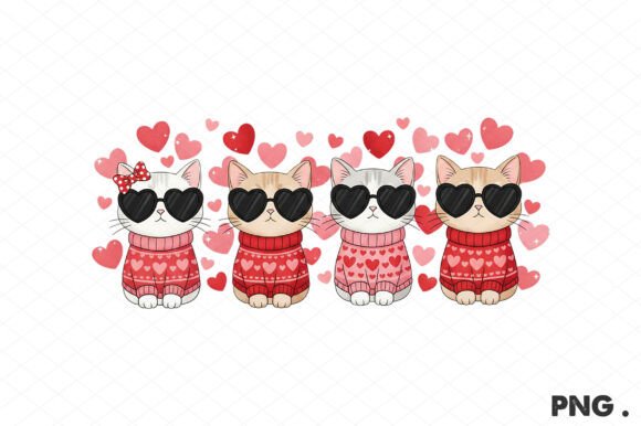 Valentine Cats PNG Heart Sunglasses PNG