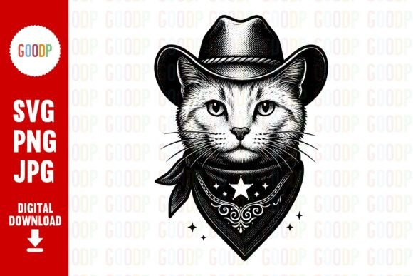 Vintage Cowboy Cat Png