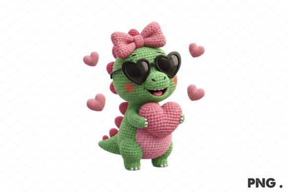 Yarn Crochet T-Rex Valentine’s PNG